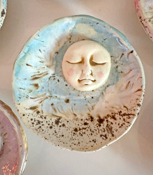 Full Moon Trinket Dish – Handmade Ceramic Moon Face | Jewelry Dish | Smudge Bowl | Celestial Home Decor