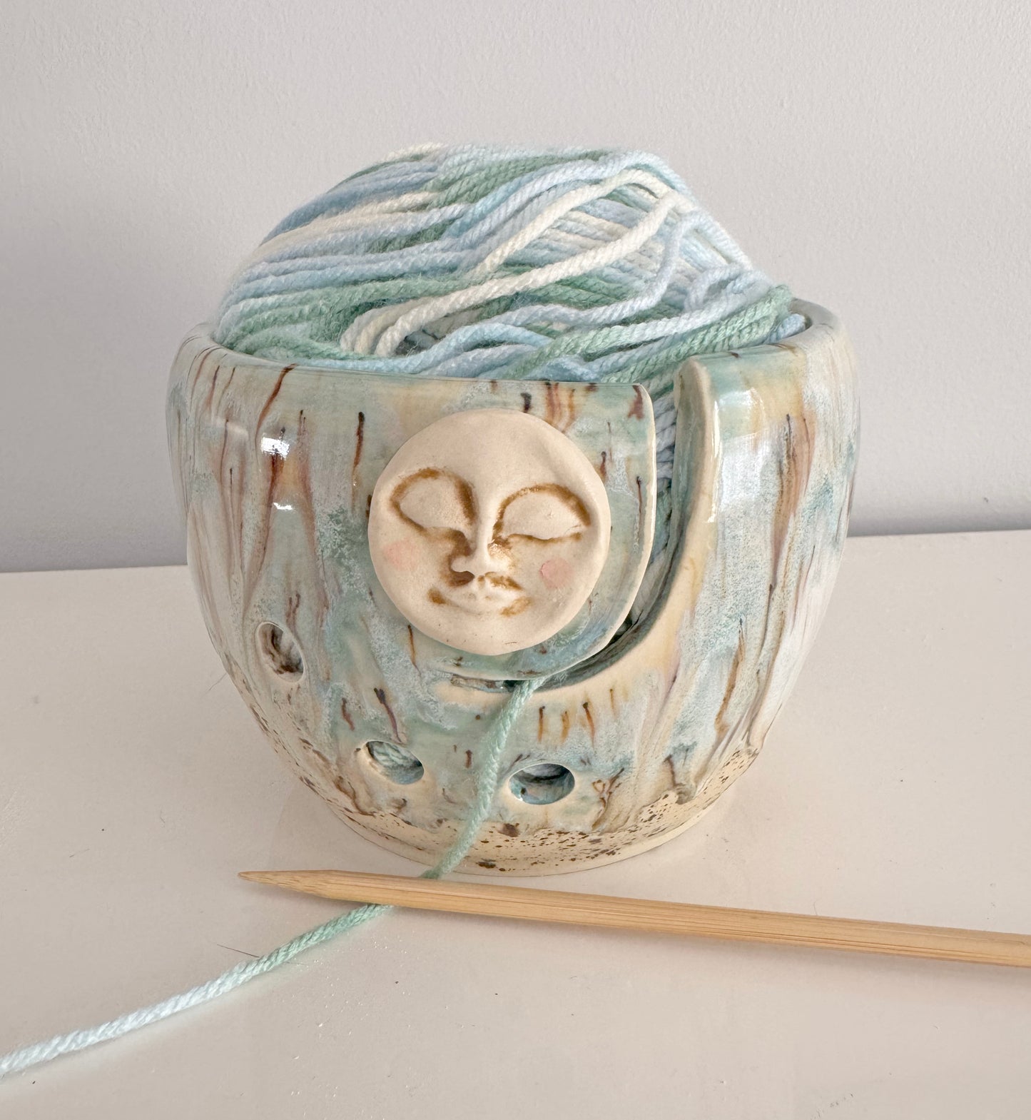 Full Moon Yarn Bowl – Handcrafted Stoneware for Knitting & Crochet sky blue In stock