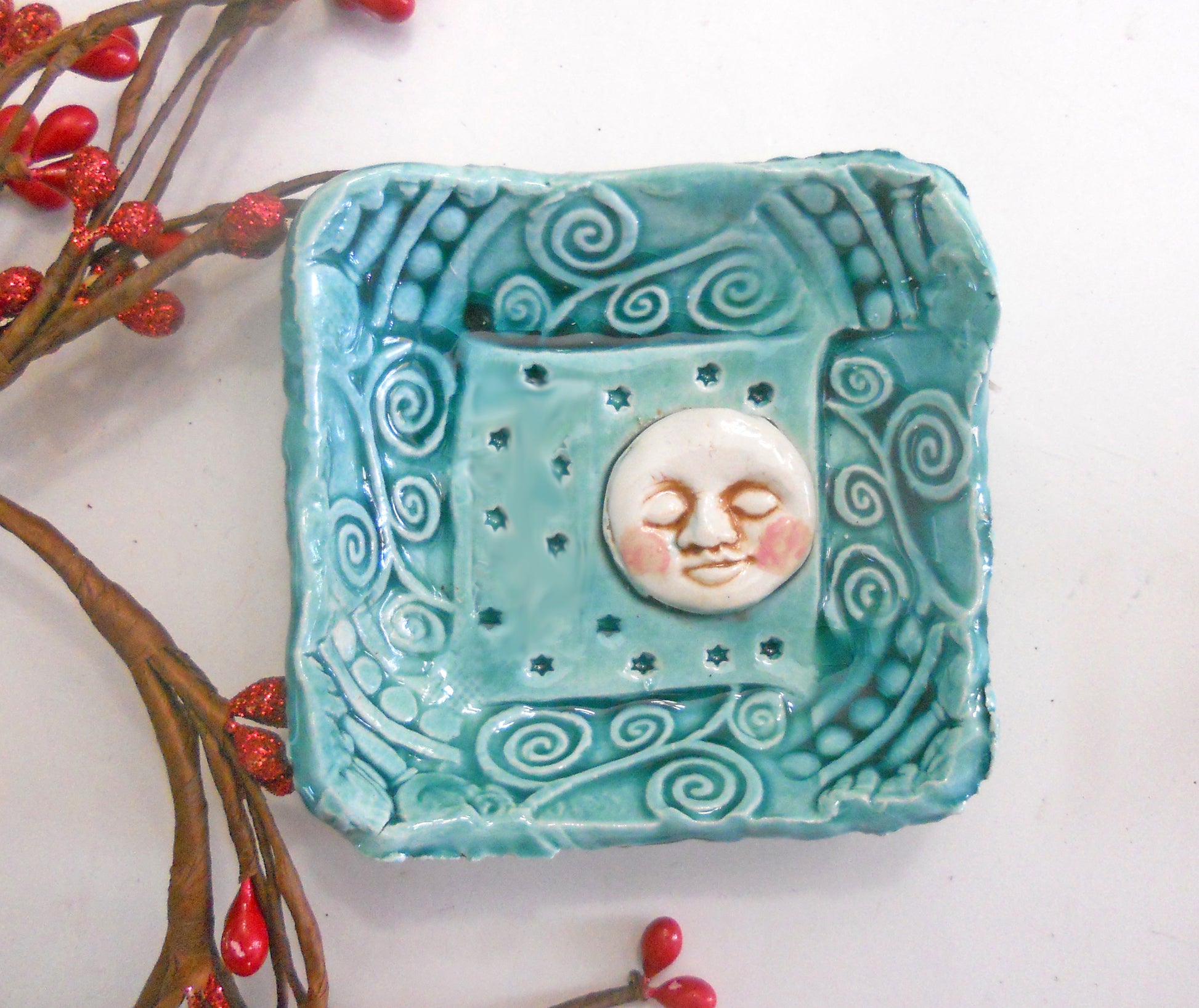 full moom bowl with white full moon and aqua textured background