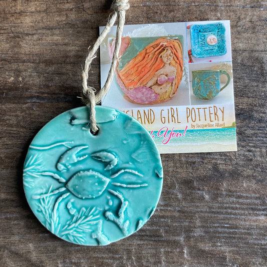Crab Ornament - Coastal Christmas - Aqua Beach Pottery
