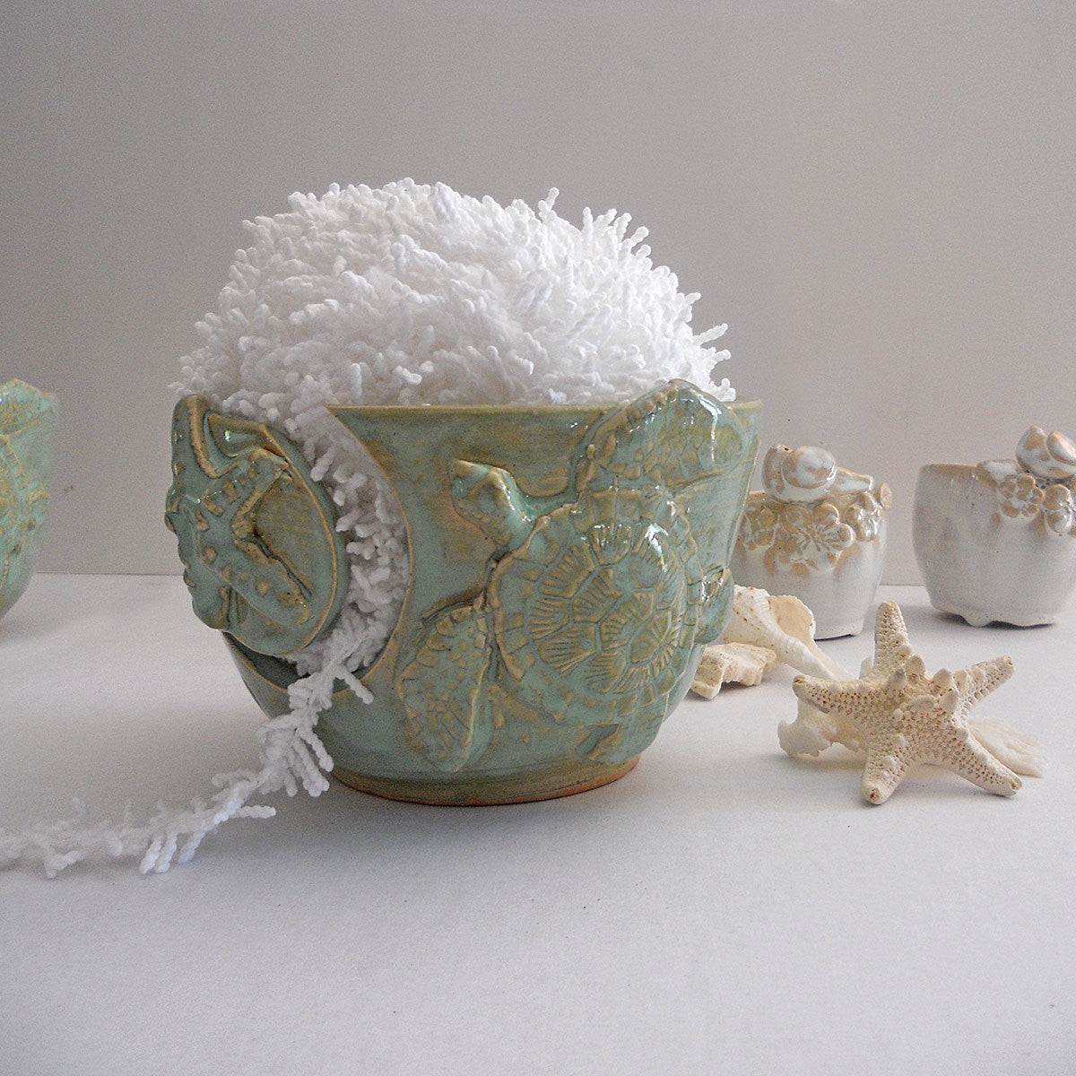 Sea Turtle Yarn Bowl - Knitting Bowl Beach Handmade Pottery Yarn Holder