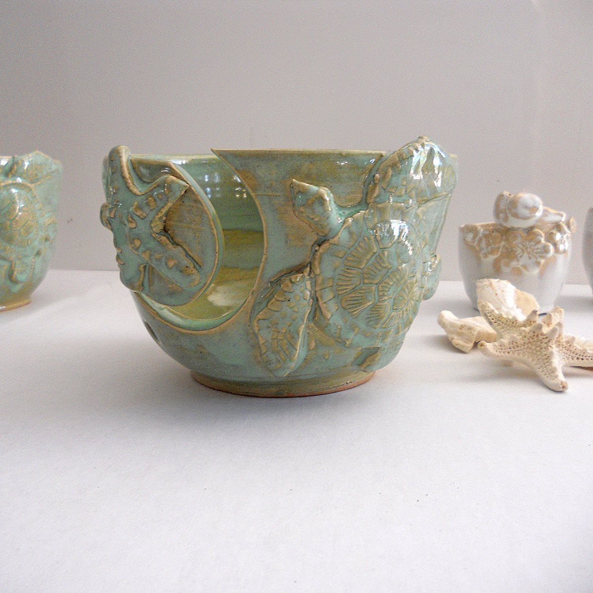 Sea Turtle Yarn Bowl - Knitting Bowl Beach Handmade Pottery Yarn Holder