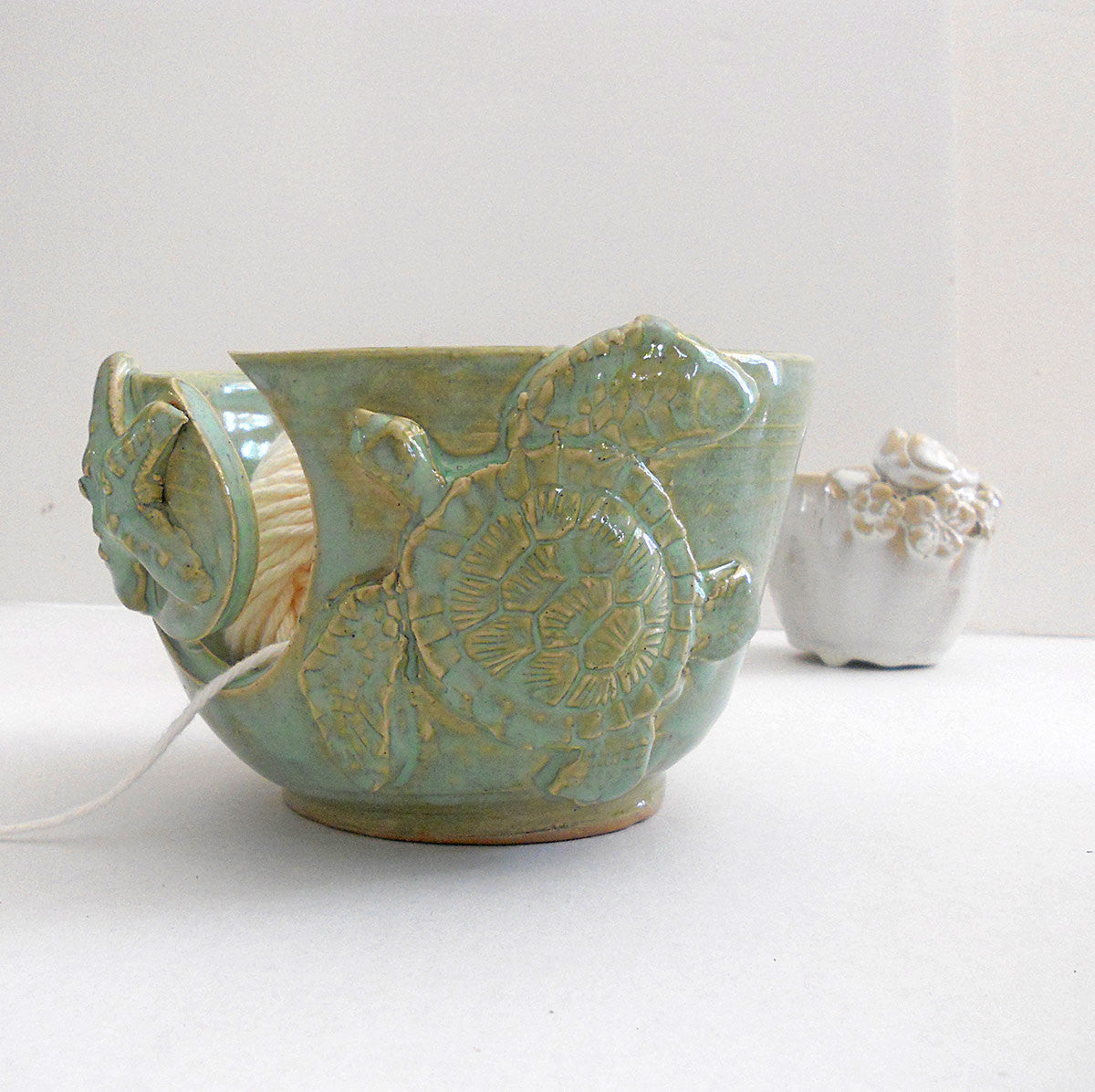 Sea Turtle Yarn Bowl - Knitting Bowl Beach Handmade Pottery Yarn Holder