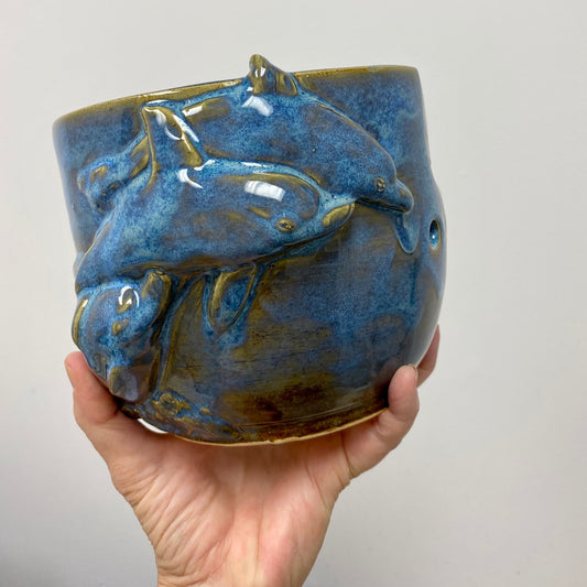 blue dolphin yarn bowl for knitting and crochet