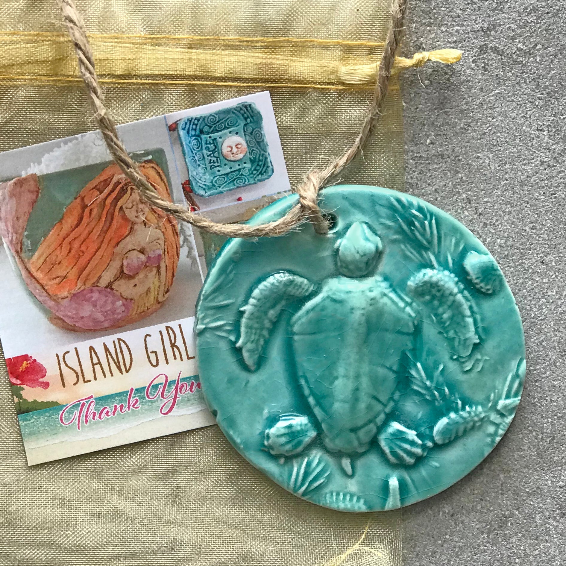 sea turtle ornament handmade pottery ceramic